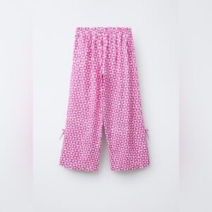 Zara PRINTED STRAIGHT-LEG LINEN PANTS